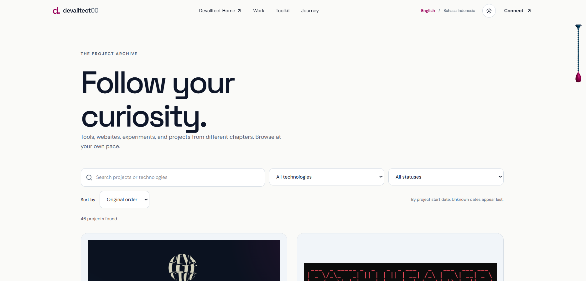 Devalltect Portfolio v2 — Portofolio Developer Interaktif (Project Page)